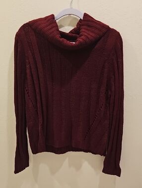 Hooked Up by IOT Burgundy Cowl Neck Ribbed Sweater